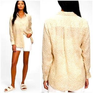 Gap linen boyfriend leopard print button down shirt - large tall